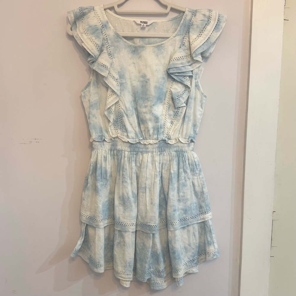 BB Dakota by Steve Madden Blue and White Ruffled Dress